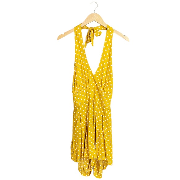 NWT Lulus Polka Dot Halter Romper Mustard - Picture 2 of 6
